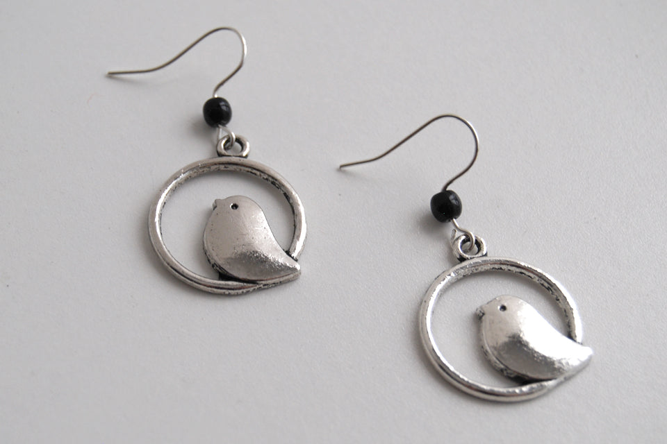 Minimal Silver Bird Earrings | Bird Charm Earrings | Cute Bird Jewelry - Enchanted Leaves - Nature Jewelry - Unique Handmade Gifts