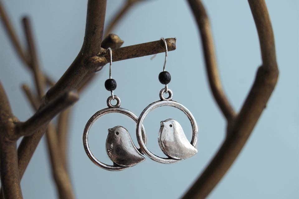 Minimal Silver Bird Earrings | Bird Charm Earrings | Cute Bird Jewelry - Enchanted Leaves - Nature Jewelry - Unique Handmade Gifts