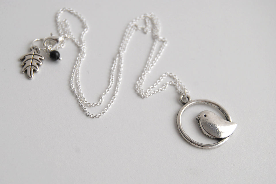 Minimal Silver Bird Necklace | Bird Charm Necklace | Cute Bird Necklace - Enchanted Leaves - Nature Jewelry - Unique Handmade Gifts