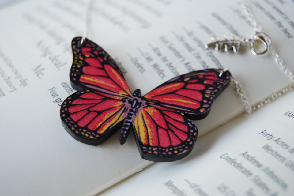 Monarch Butterfly Necklace | Butterfly Pendant | Forest Jewelry - Enchanted Leaves - Nature Jewelry - Unique Handmade Gifts