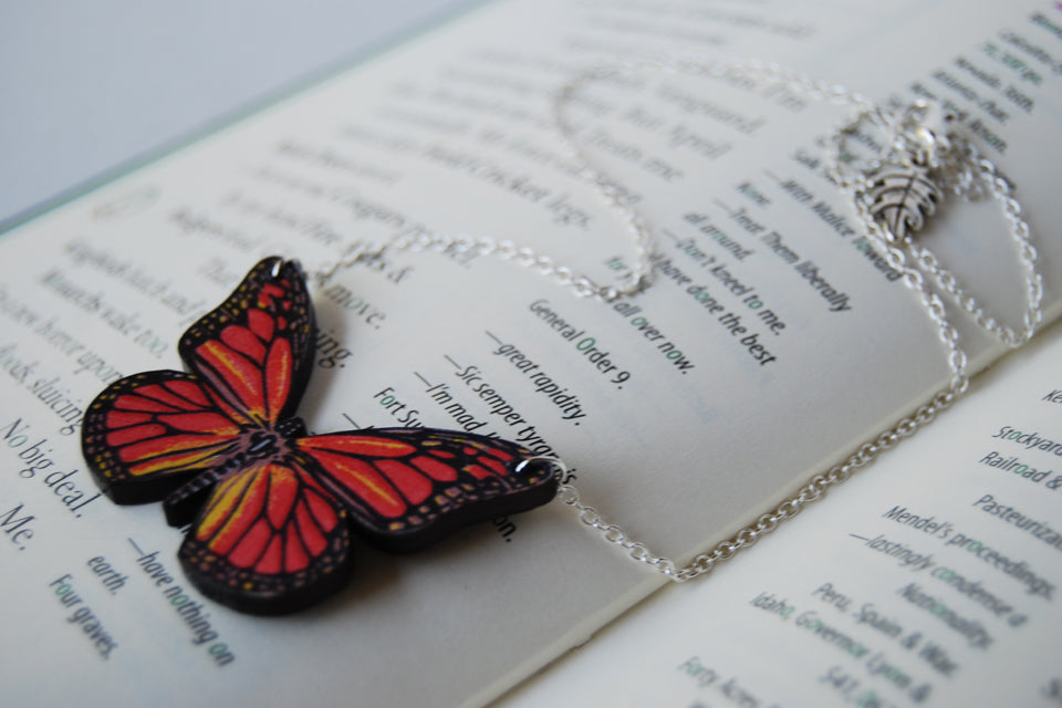 Monarch Butterfly Necklace | Butterfly Pendant | Forest Jewelry - Enchanted Leaves - Nature Jewelry - Unique Handmade Gifts