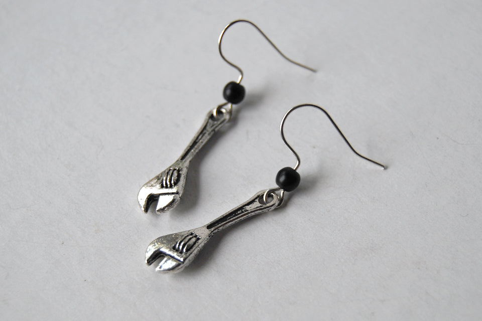 Little Monkey Wrench Earrings | Wrench Charm Earrings | Silver Tool Jewelry - Enchanted Leaves - Nature Jewelry - Unique Handmade Gifts