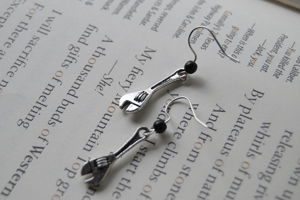 Little Monkey Wrench Earrings | Wrench Charm Earrings | Silver Tool Jewelry - Enchanted Leaves - Nature Jewelry - Unique Handmade Gifts