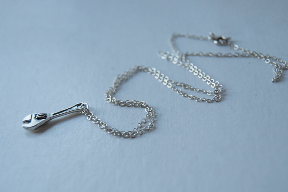 Little Monkey Wrench Necklace | Silver Wrench Charm Necklace | Tool Jewelry - Enchanted Leaves - Nature Jewelry - Unique Handmade Gifts