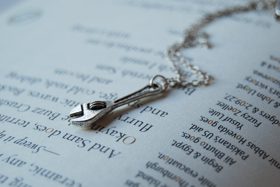 Little Monkey Wrench Necklace | Silver Wrench Charm Necklace | Tool Jewelry - Enchanted Leaves - Nature Jewelry - Unique Handmade Gifts