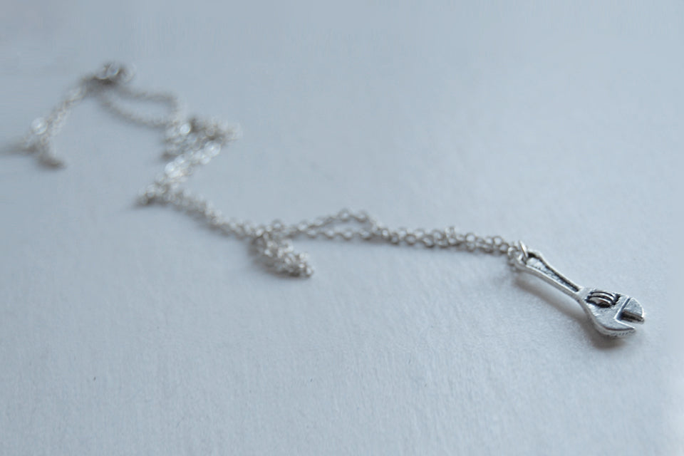 Little Monkey Wrench Necklace | Silver Wrench Charm Necklace | Tool Jewelry - Enchanted Leaves - Nature Jewelry - Unique Handmade Gifts