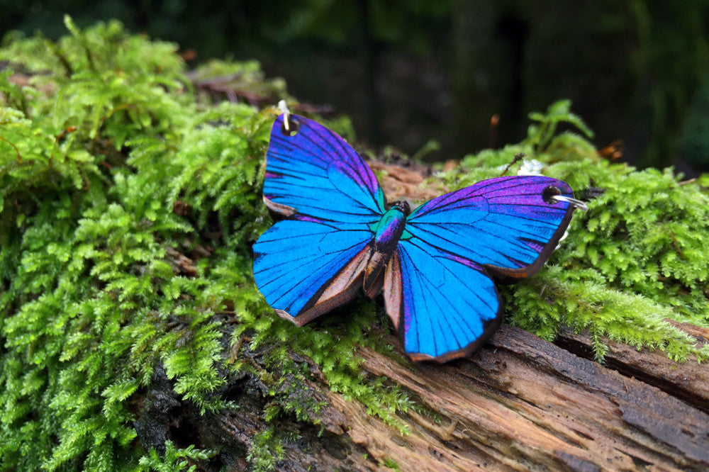 Blue Morpho Butterfly Necklace | Magical Butterfly Pendant | Butterfly Jewelry - Enchanted Leaves - Nature Jewelry - Unique Handmade Gifts