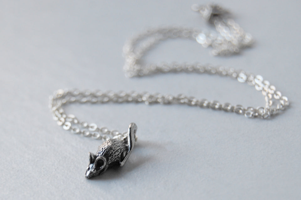 Teeny Tiny Mouse Necklace | Cute Little Silver Mouse Charm Necklace | Rat Necklace - Enchanted Leaves - Nature Jewelry - Unique Handmade Gifts