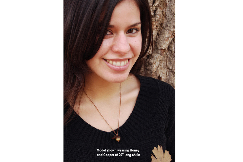 Silver and Copper Pearl Acorn Necklace | Cute Nature Acorn Charm Necklace | Fall Acorn Necklace | Woodland Pearl Acorn | Nature Jewelry - Enchanted Leaves - Nature Jewelry - Unique Handmade Gifts