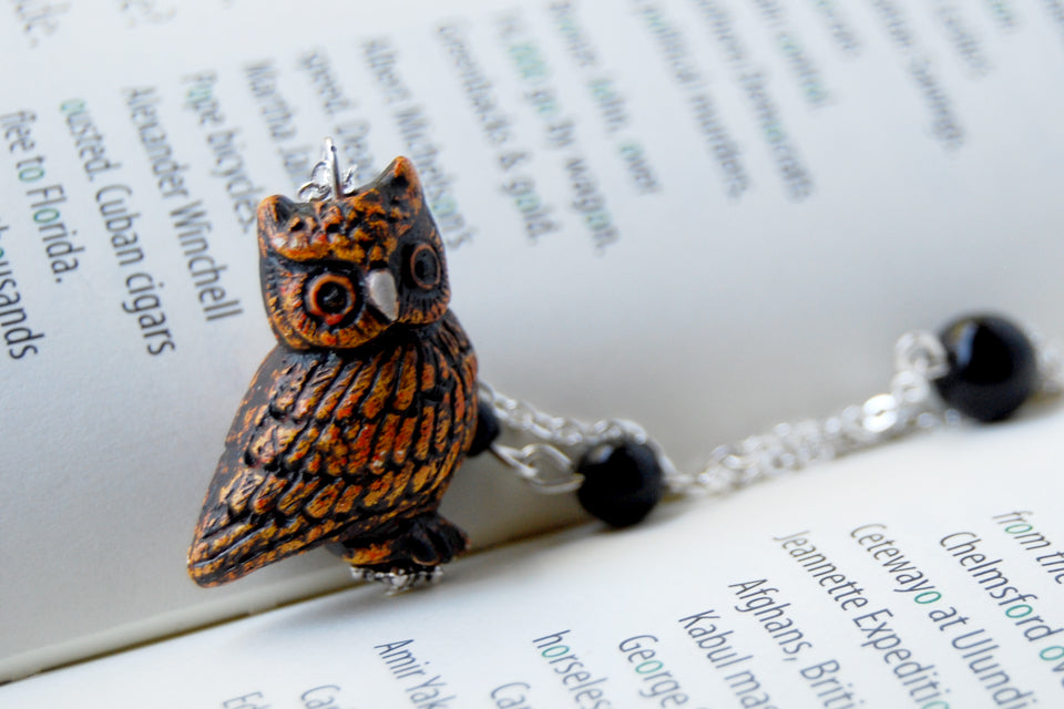 Night Owl Necklace | Handmade Owl Charm Necklace | Woodland Owl Pendant - Enchanted Leaves - Nature Jewelry - Unique Handmade Gifts