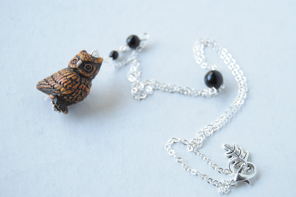 Night Owl Necklace | Handmade Owl Charm Necklace | Woodland Owl Pendant - Enchanted Leaves - Nature Jewelry - Unique Handmade Gifts