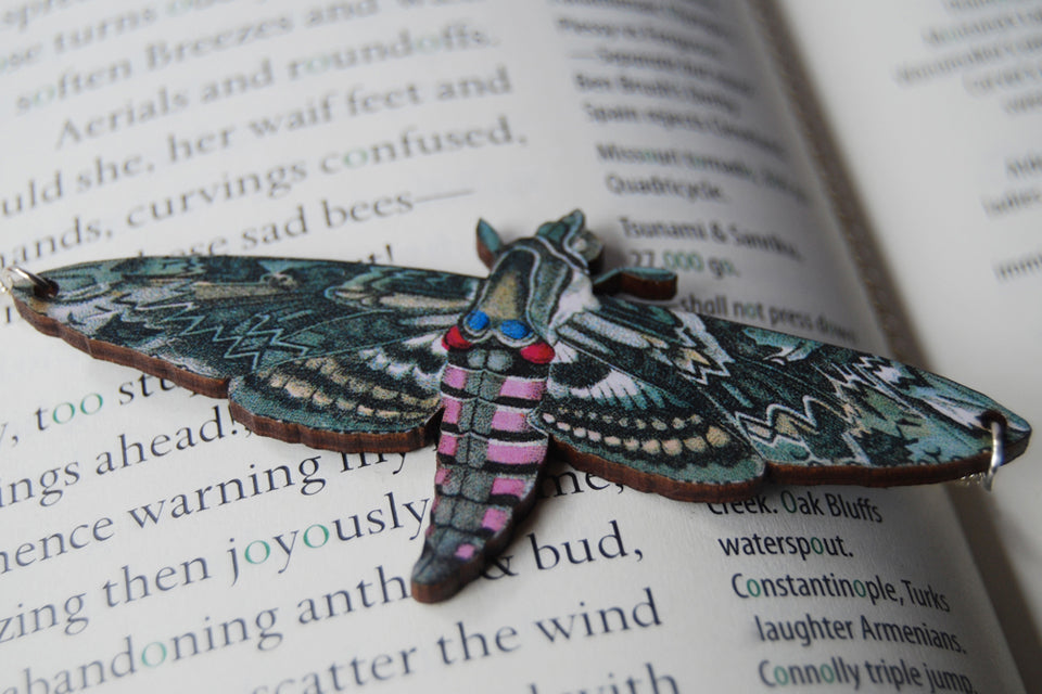 Pink Spotted Hawk Moth Necklace | Beauitful Moth Pendant | Wooden Moth Necklace - Enchanted Leaves - Nature Jewelry - Unique Handmade Gifts