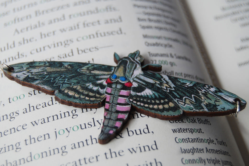 Pink Spotted Hawk Moth Necklace | Beauitful Moth Pendant | Wooden Moth Necklace - Enchanted Leaves - Nature Jewelry - Unique Handmade Gifts