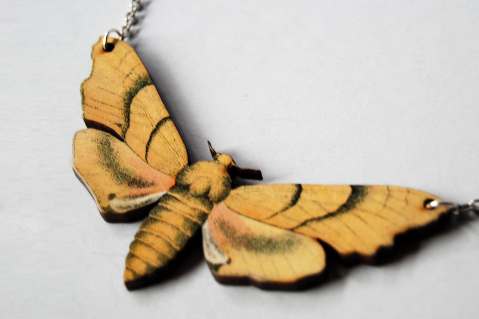 Oak Hawk Moth Necklace | Woodland Yellow Moth Necklace | Forest Moth Pendant - Enchanted Leaves - Nature Jewelry - Unique Handmade Gifts