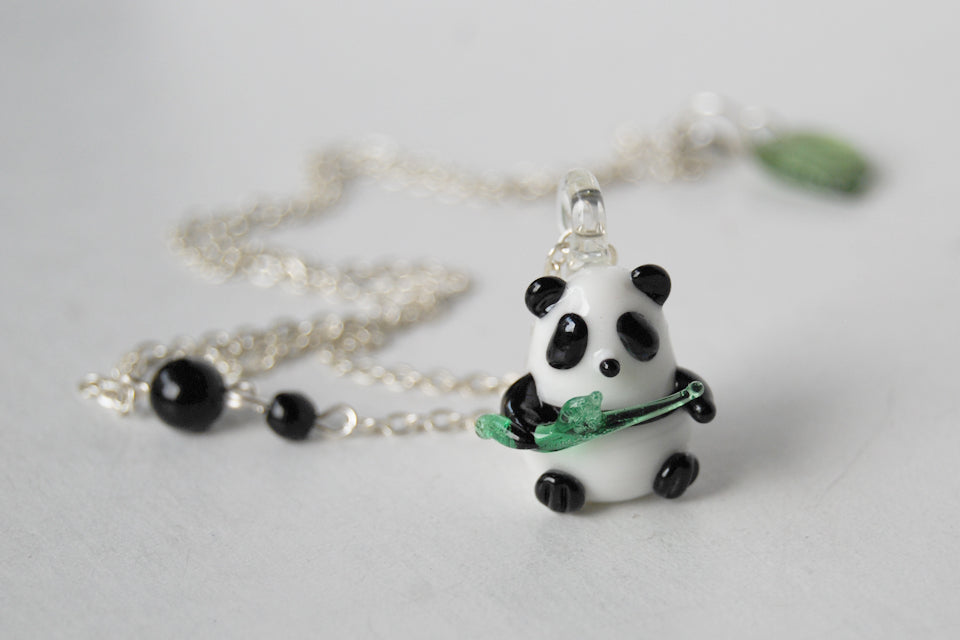 Panda Necklace | Cute Glass Panda Charm Necklace | Wildlife Jewelry - Enchanted Leaves - Nature Jewelry - Unique Handmade Gifts