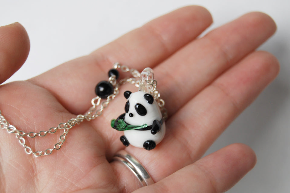 Panda Necklace | Cute Glass Panda Charm Necklace | Wildlife Jewelry - Enchanted Leaves - Nature Jewelry - Unique Handmade Gifts