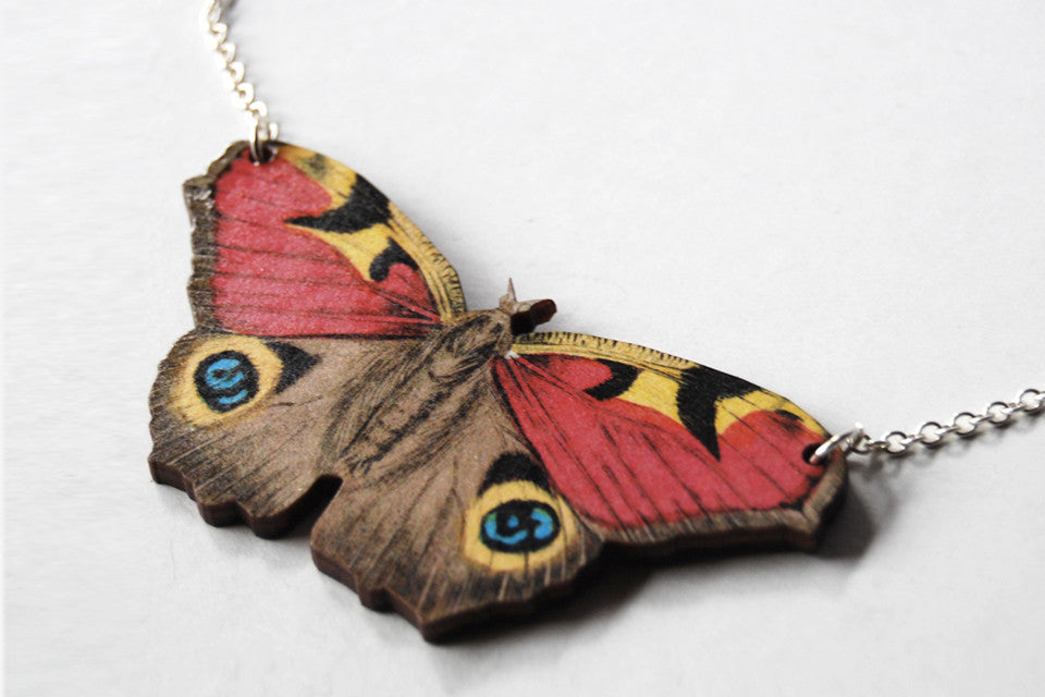 Peacock Butterfly Necklace | Woodland Butterfly Pendant | Butterfly Jewelry - Enchanted Leaves - Nature Jewelry - Unique Handmade Gifts