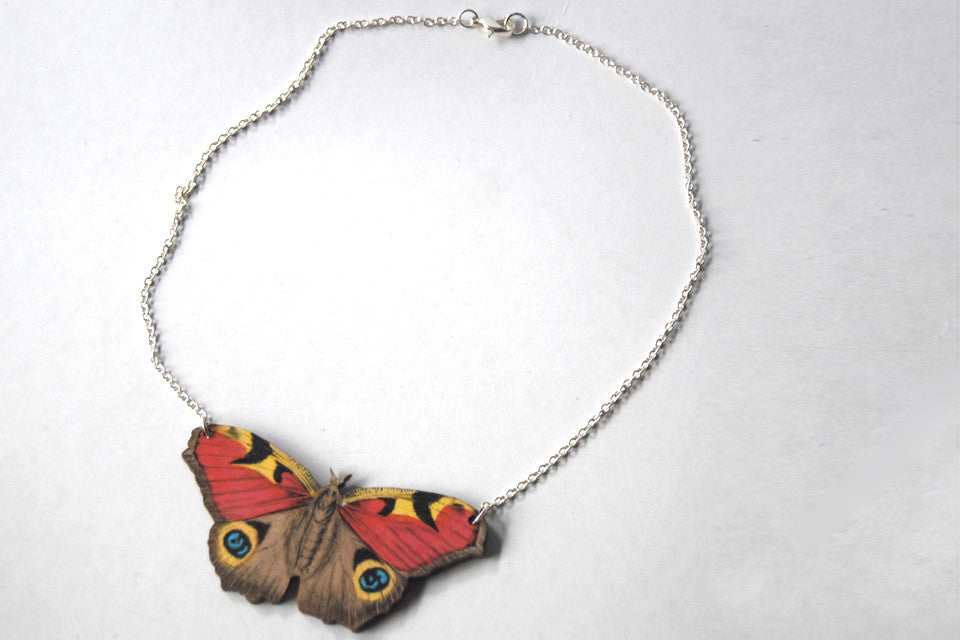 Peacock Butterfly Necklace | Woodland Butterfly Pendant | Butterfly Jewelry - Enchanted Leaves - Nature Jewelry - Unique Handmade Gifts