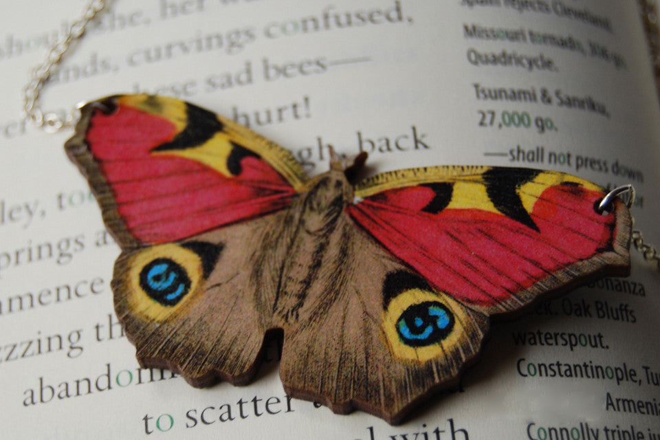 Peacock Butterfly Necklace | Woodland Butterfly Pendant | Butterfly Jewelry - Enchanted Leaves - Nature Jewelry - Unique Handmade Gifts