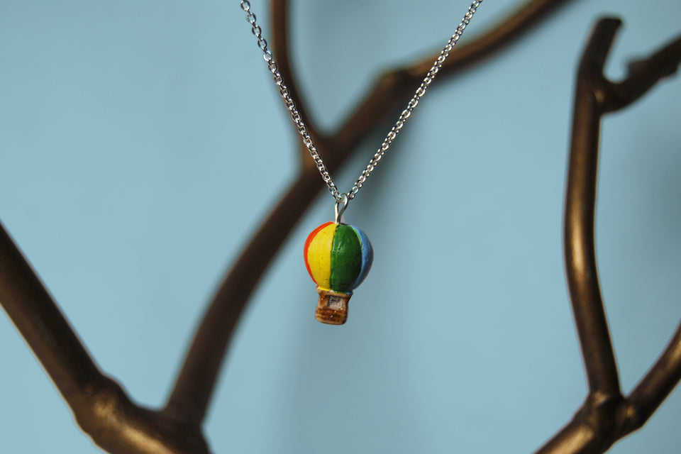 Petite Hot Air Balloon Necklace | Cute Whimsical Charm Necklace - Enchanted Leaves - Nature Jewelry - Unique Handmade Gifts