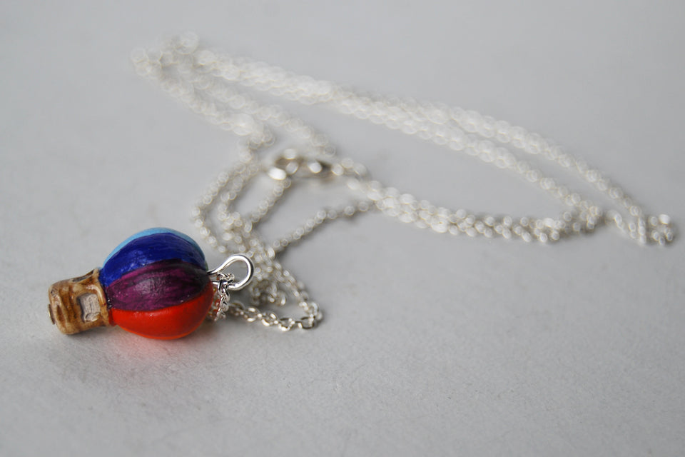 Petite Hot Air Balloon Necklace | Cute Whimsical Charm Necklace - Enchanted Leaves - Nature Jewelry - Unique Handmade Gifts