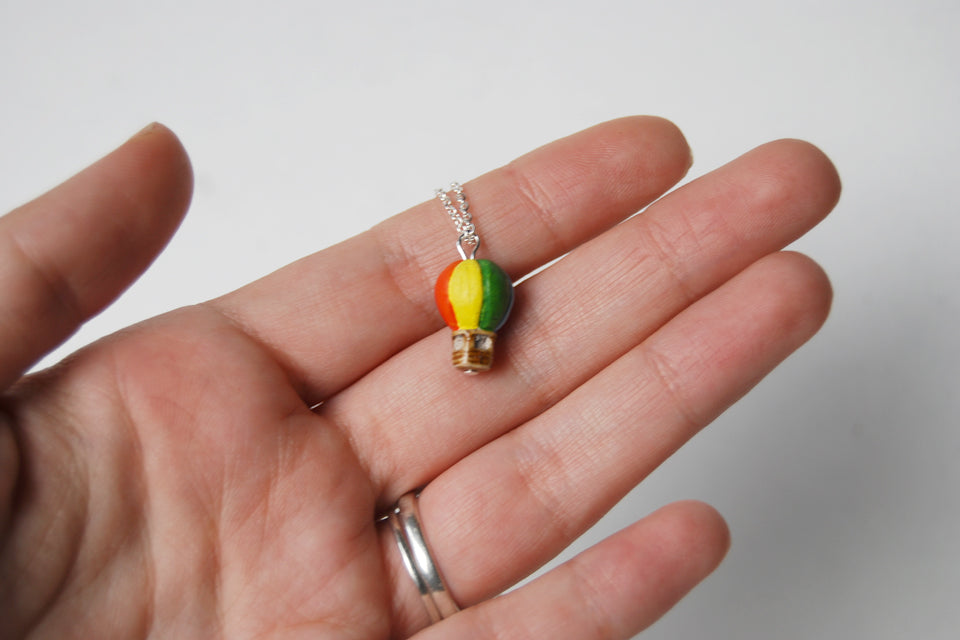 Petite Hot Air Balloon Necklace | Cute Whimsical Charm Necklace - Enchanted Leaves - Nature Jewelry - Unique Handmade Gifts