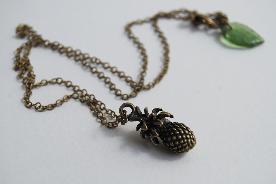 Aloha! Tropical Pineapple Necklace | Tiki Charm Jewelry - Enchanted Leaves - Nature Jewelry - Unique Handmade Gifts