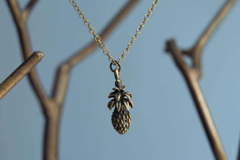 Aloha! Tropical Pineapple Necklace | Tiki Charm Jewelry - Enchanted Leaves - Nature Jewelry - Unique Handmade Gifts