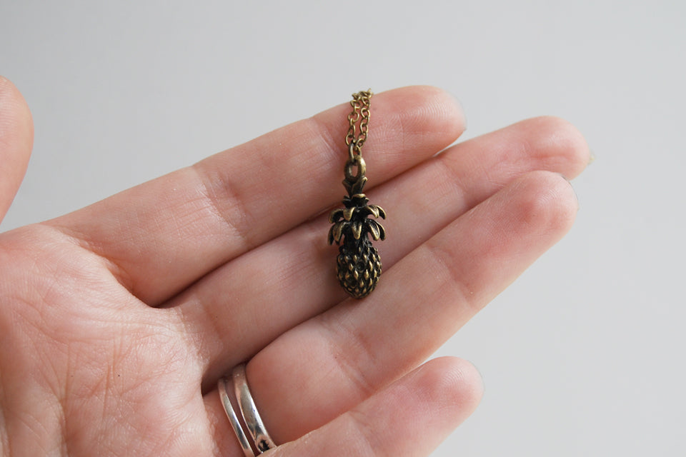 Aloha! Tropical Pineapple Necklace | Tiki Charm Jewelry - Enchanted Leaves - Nature Jewelry - Unique Handmade Gifts