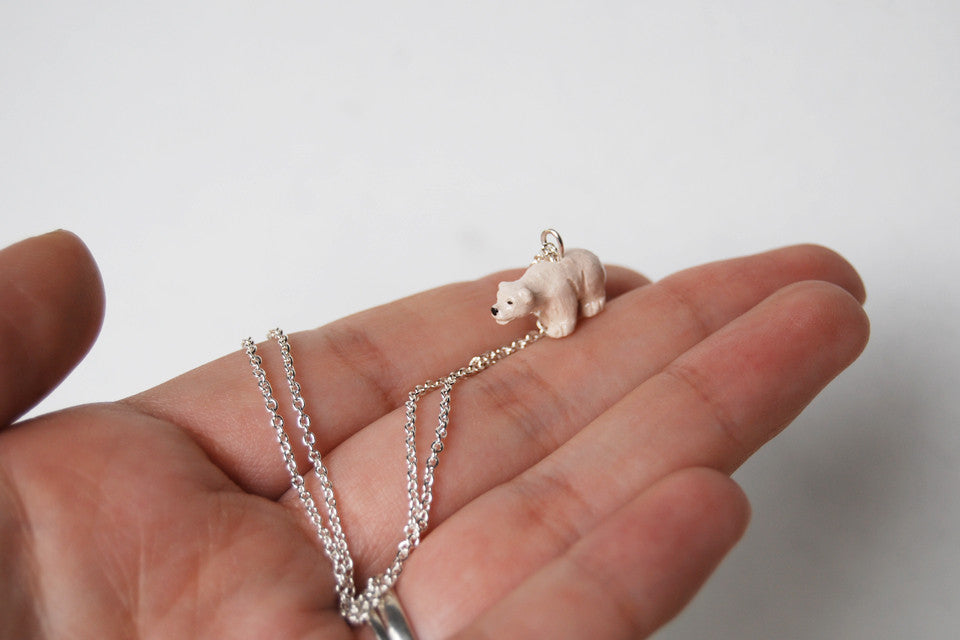 Little Polar Bear Necklace | Bear Charm Necklace | Wild Animal Jewelry - Enchanted Leaves - Nature Jewelry - Unique Handmade Gifts