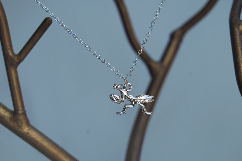 Praying Mantis Necklace | Cute Praying Mantis Charm Necklace | Insect Jewelry - Enchanted Leaves - Nature Jewelry - Unique Handmade Gifts