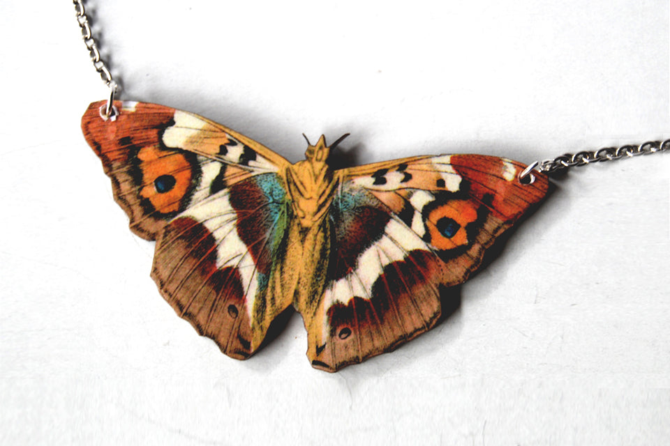 Purple Emperor Butterfly Necklace | Wooden Butterfly Necklace | Beautiful Butterfly Pendant - Enchanted Leaves - Nature Jewelry - Unique Handmade Gifts