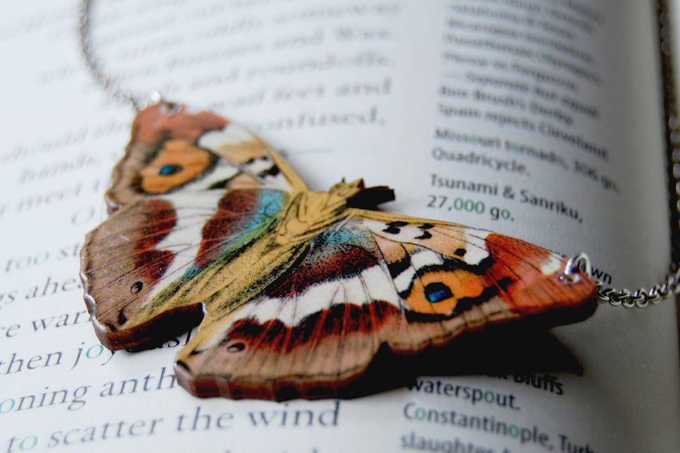 Purple Emperor Butterfly Necklace | Wooden Butterfly Necklace | Beautiful Butterfly Pendant - Enchanted Leaves - Nature Jewelry - Unique Handmade Gifts