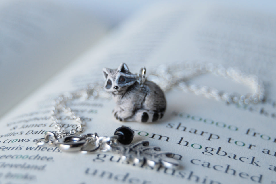 Rocky Raccoon | Cute Raccoon Charm Necklace | Rocket Raccoon Necklace - Enchanted Leaves - Nature Jewelry - Unique Handmade Gifts