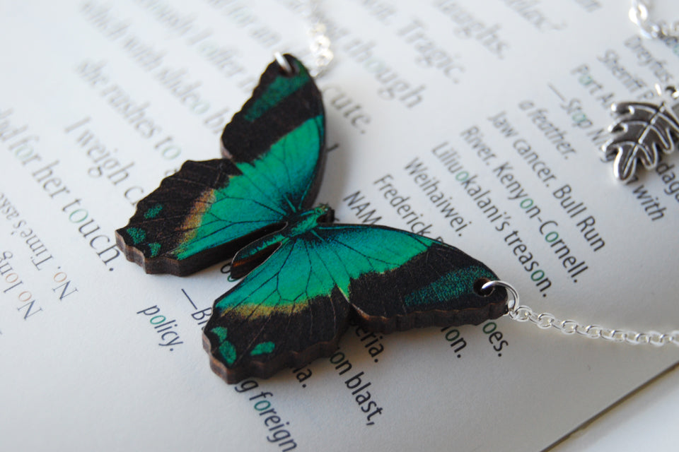 Radiant Swallowtail Butterfly Necklace | Green Butterfly Pendant | Woodland Butterfly Necklace - Enchanted Leaves - Nature Jewelry - Unique Handmade Gifts