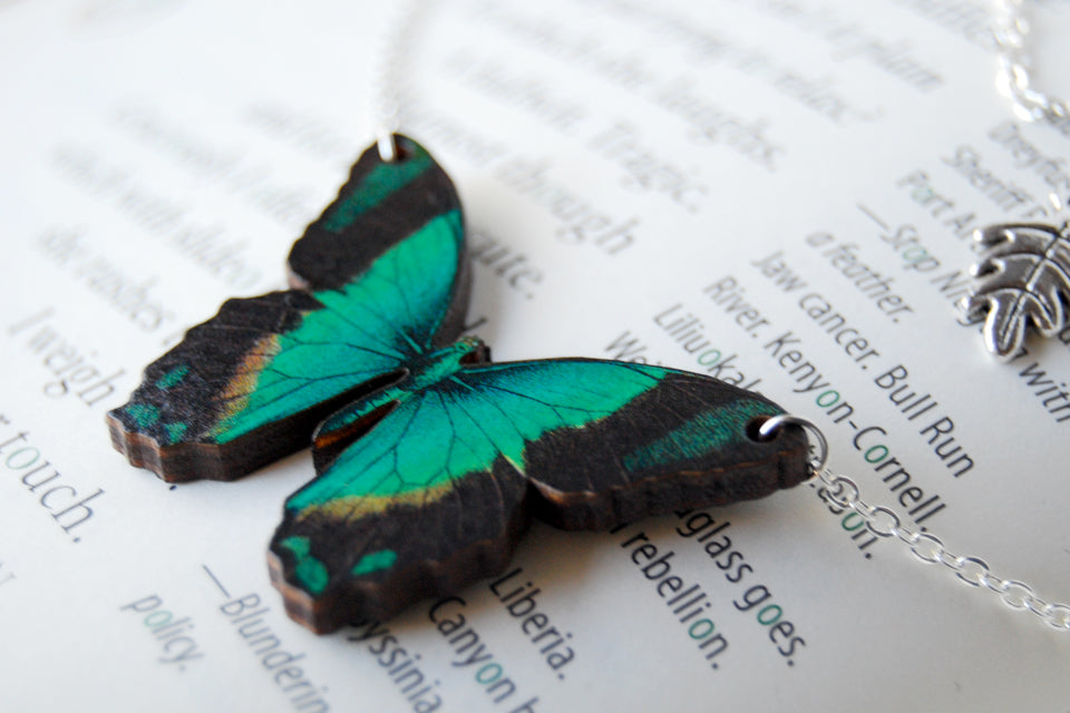 Radiant Swallowtail Butterfly Necklace | Green Butterfly Pendant | Woodland Butterfly Necklace - Enchanted Leaves - Nature Jewelry - Unique Handmade Gifts