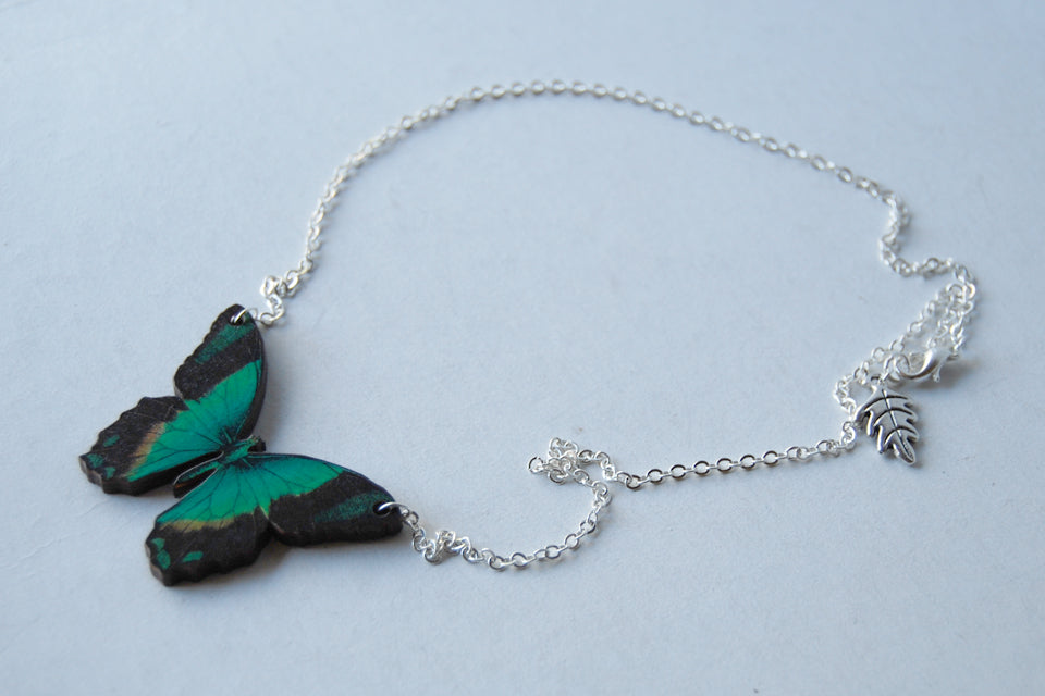 Radiant Swallowtail Butterfly Necklace | Green Butterfly Pendant | Woodland Butterfly Necklace - Enchanted Leaves - Nature Jewelry - Unique Handmade Gifts