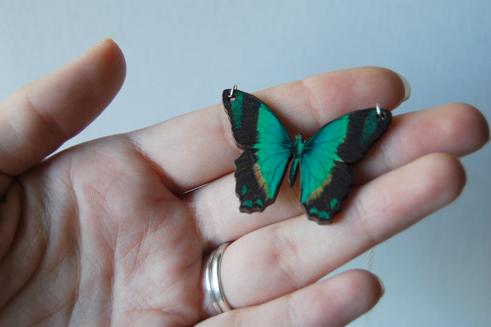 Radiant Swallowtail Butterfly Necklace | Green Butterfly Pendant | Woodland Butterfly Necklace - Enchanted Leaves - Nature Jewelry - Unique Handmade Gifts