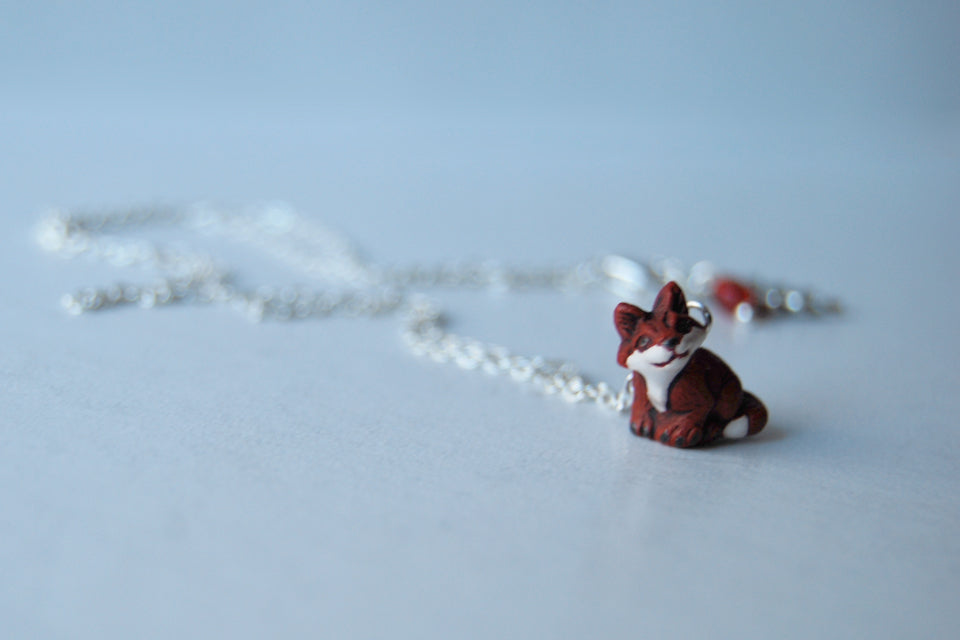 Little Red Fox Necklace | Fox Charm Necklace | Woodland Fox Jewelry - Enchanted Leaves - Nature Jewelry - Unique Handmade Gifts
