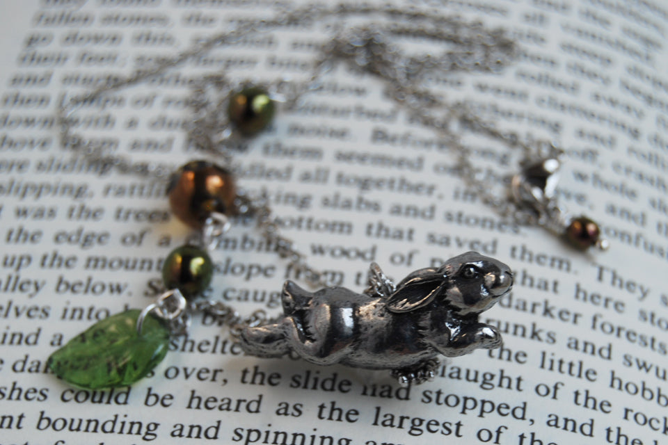 Rhosgobel Rabbit | The Hobbit Necklace | Rabbit Charm Necklace - Enchanted Leaves - Nature Jewelry - Unique Handmade Gifts