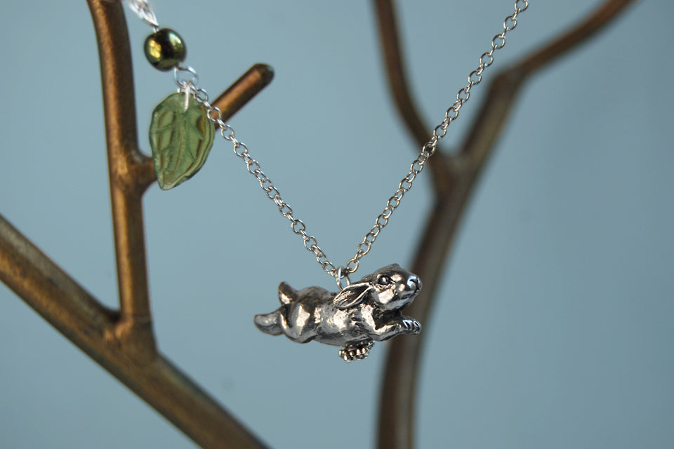 Rhosgobel Rabbit | The Hobbit Necklace | Rabbit Charm Necklace - Enchanted Leaves - Nature Jewelry - Unique Handmade Gifts