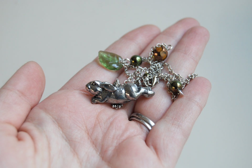 Rhosgobel Rabbit | The Hobbit Necklace | Rabbit Charm Necklace - Enchanted Leaves - Nature Jewelry - Unique Handmade Gifts