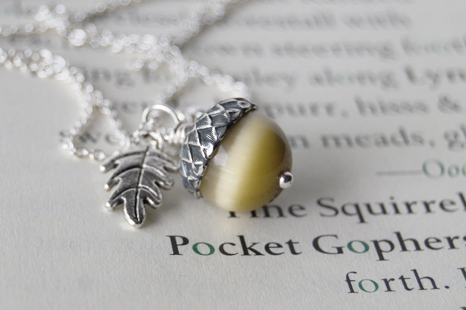 Saffron and Silver Acorn Necklace | Fall Acorn Necklace | Woodland Gemstone Acorn | Nature Jewelry - Enchanted Leaves - Nature Jewelry - Unique Handmade Gifts