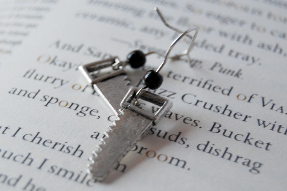 Mini Hand Saw Earrings | Silver Saw Charm Earrings | Tool Jewelry - Enchanted Leaves - Nature Jewelry - Unique Handmade Gifts