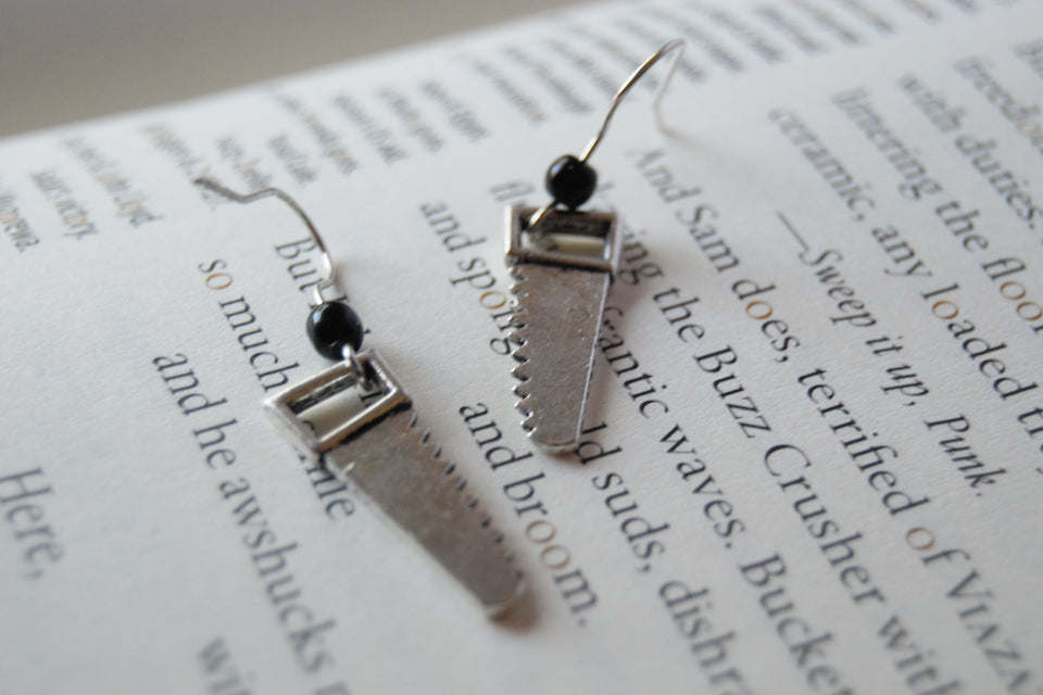 Mini Hand Saw Earrings | Silver Saw Charm Earrings | Tool Jewelry - Enchanted Leaves - Nature Jewelry - Unique Handmade Gifts