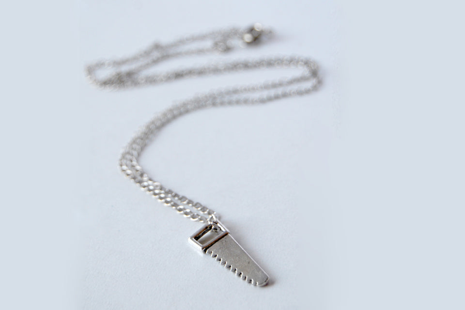 Mini Hand Saw Necklace | Silver Saw Charm Necklace | Tool Jewelry - Enchanted Leaves - Nature Jewelry - Unique Handmade Gifts