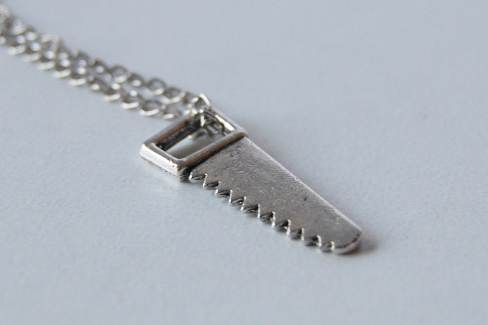 Mini Hand Saw Necklace | Silver Saw Charm Necklace | Tool Jewelry - Enchanted Leaves - Nature Jewelry - Unique Handmade Gifts