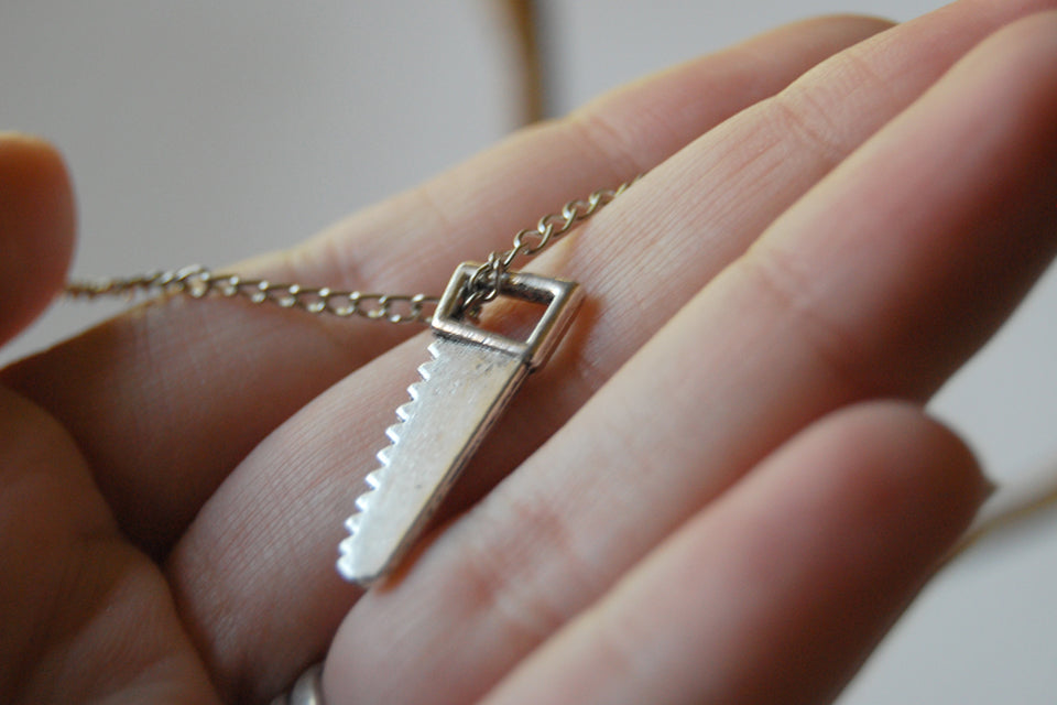 Mini Hand Saw Necklace | Silver Saw Charm Necklace | Tool Jewelry - Enchanted Leaves - Nature Jewelry - Unique Handmade Gifts