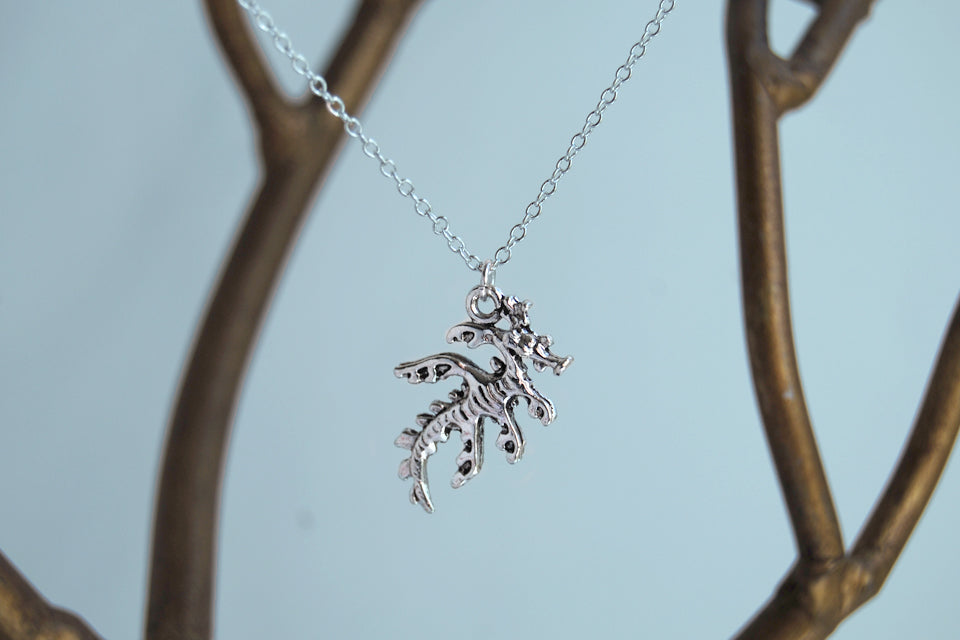 Sea Dragon Necklace | Silver Sea Dragon Charm Necklace | Nautical Sea Creature Jewelry - Enchanted Leaves - Nature Jewelry - Unique Handmade Gifts