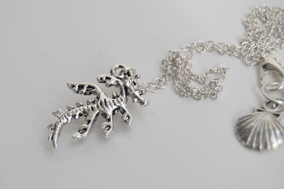 Sea Dragon Necklace | Silver Sea Dragon Charm Necklace | Nautical Sea Creature Jewelry - Enchanted Leaves - Nature Jewelry - Unique Handmade Gifts